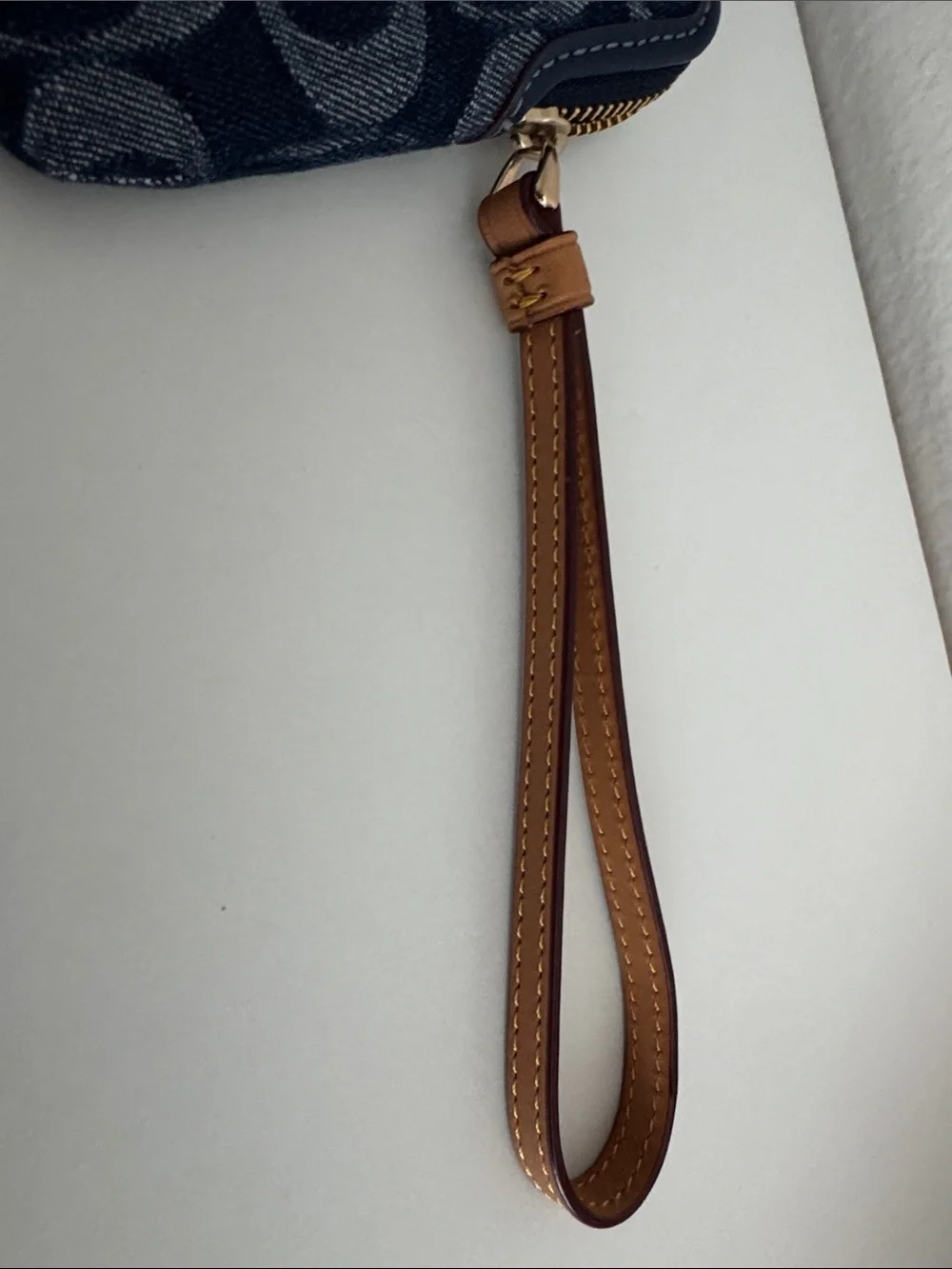 Coach Corner Zip Wristlet in Signature Denim